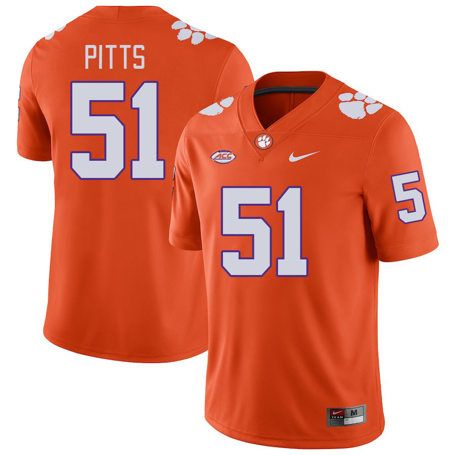 Men's Clemson Tigers Peyton Pitts #51 College Orange NCAA Authentic Football Stitched Jersey 23ZX30EF